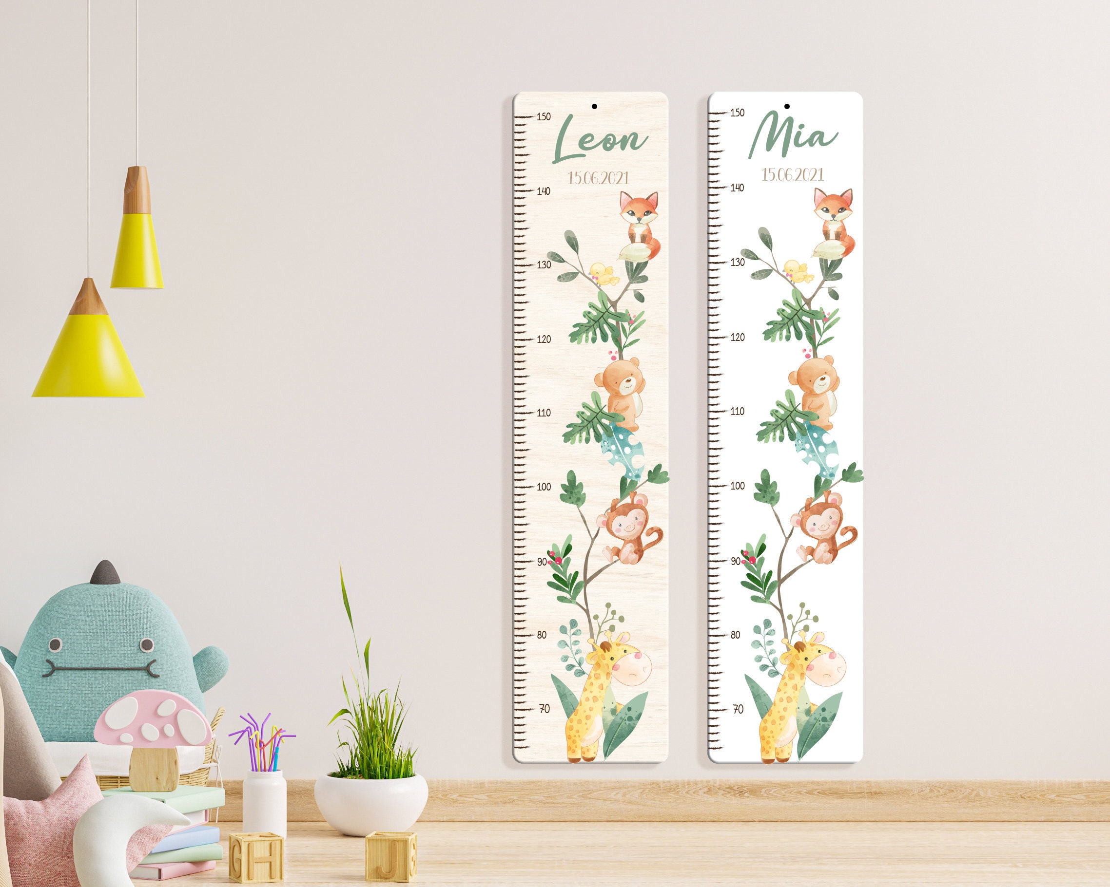 Personalized measuring stick 65 -150 cm made of aluminum/wood for children, with name and motif, measuring bar, christening gift, children's room, birthday