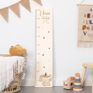 Gepersonaliseerde meetlat 65 -150 cm van aluminium/hout voor kinderen, met naam en motief, meetlat, doopcadeau, kinderkamer, verjaardag