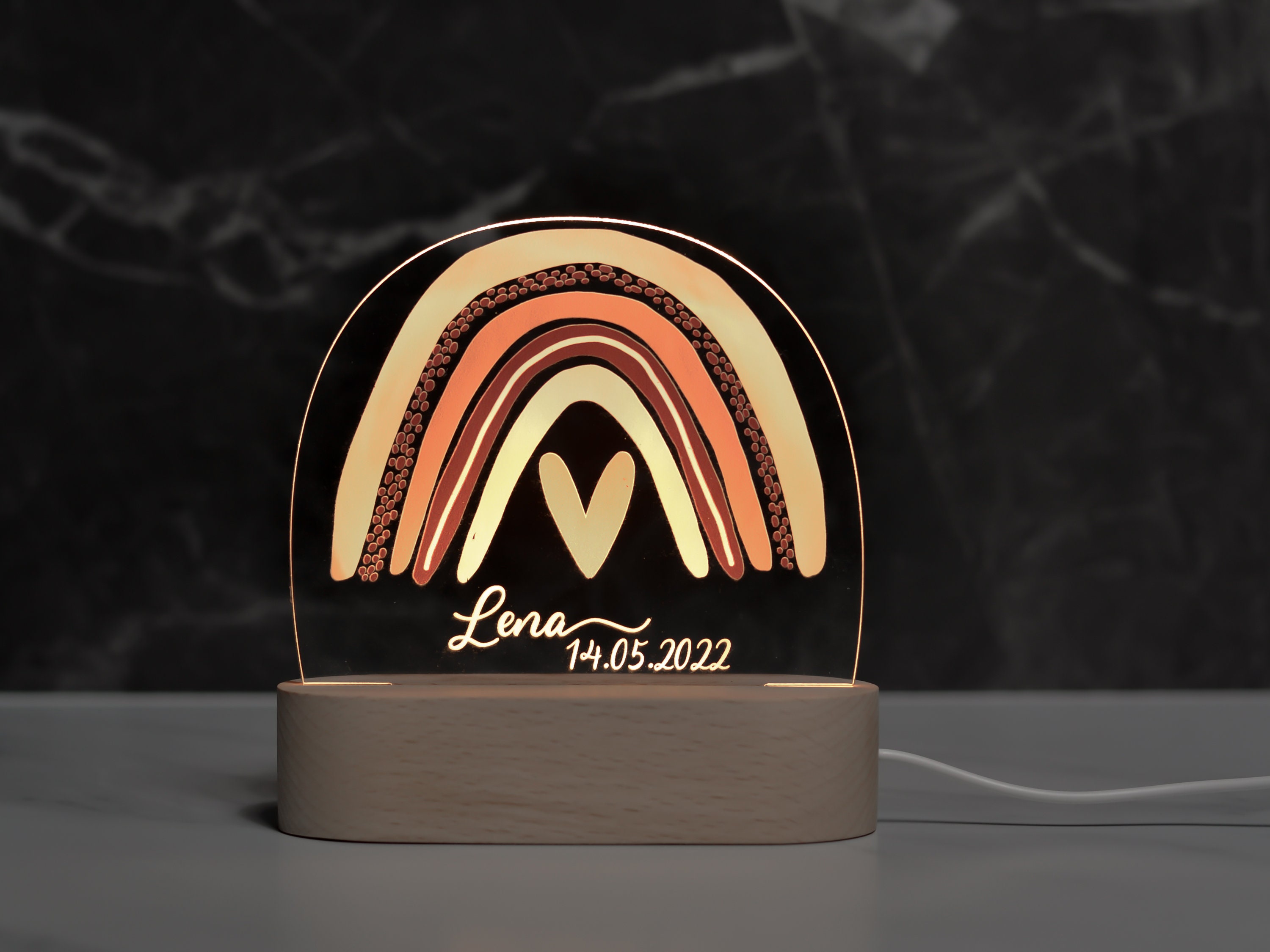 Personalized rainbow night lamp made of acrylic, baby gift birth, christening gift, children's room, birthday gift, bedside lamp