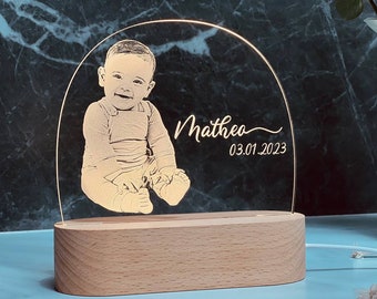 Personalized acrylic night lamp with engraving, LED acrylic lamp, christening gift, children's room, birthday gift,