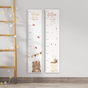 Gepersonaliseerde meetlat 65 -150 cm van aluminium/hout voor kinderen, met naam en motief, meetlat, doopcadeau, kinderkamer, verjaardag