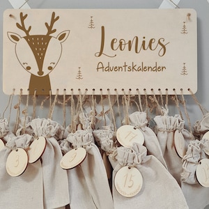 Calendario dell'Avvento personalizzato con nome, Natale, calendario dell'Avvento in legno, Avvento, sacchetto di juta, calendario dell'Avvento da riempire, bambini