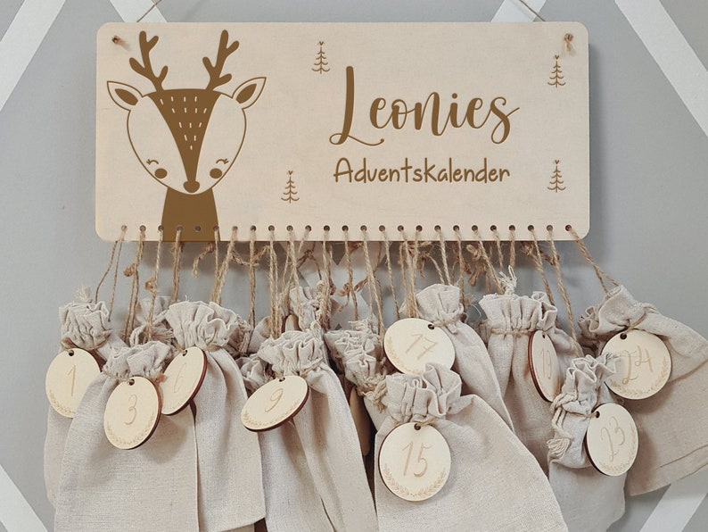 Personalisierter Adventskalender mit Name, Weihnachten, Adventskalender aus Holz, Advent, Jutesäckchen, Adventskalender zum befüllen, Kinder Bild 1