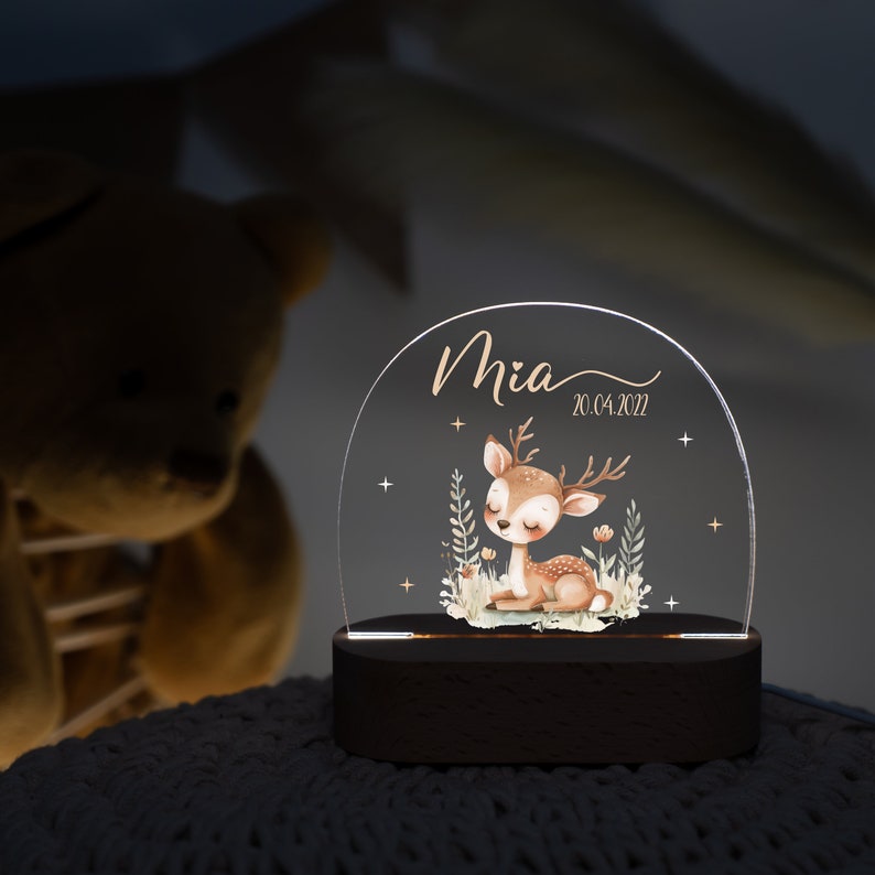 Lampe LED personnalisée pour chambre d'enfant avec nom, bois véritable durable, veilleuse à intensité variable, cadeau de naissance, cadeau de baptême image 9