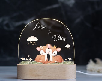 Geschwisterlampe, Personalisierte Regenbogen Nachtlampe aus Acryl, Babygeschenk Geburt, Taufgeschenk, Kinderzimmer, Geburtstagsgeschenk,