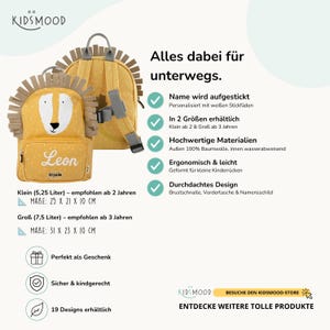 Name in weißer Stickschrift auf dem Kindergartenrucksack, dauerhafte Stickerei statt Aufdruck