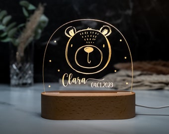 Nachtlicht personalisiert Lampe Baby Geschenk Geburt Taufe Mädchen Junge Kinderzimmer Deko Schlummerlicht Holz Name Geschenkidee