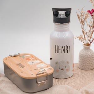 Schulset personalisiert mit Namen, Brotdose und Trinkflasche für Kinder, Kindergarten Geschenk, Einschulung, Edelstahl Lunchbox Set, Schule