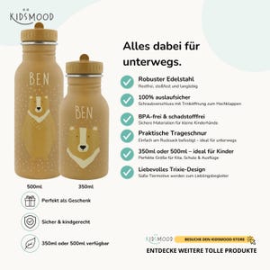 Trinkflasche Kindergarten und Schule personalisiert mit Name, ideal fürs Kita-Fach und den Rucksack