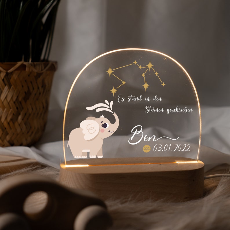 Personalized zodiac sign night lamp made of acrylic, baby gift birth, christening gift, children's room, birthday gift, bedside lamp image 5