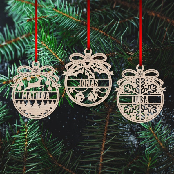Weihnachtskugeln aus Holz mit Namen - Weihnachtsgeschenkanhänger-Personalisiertes Geschenk-Weihnachtsbaumdekoration-Weihnachtsdekoration