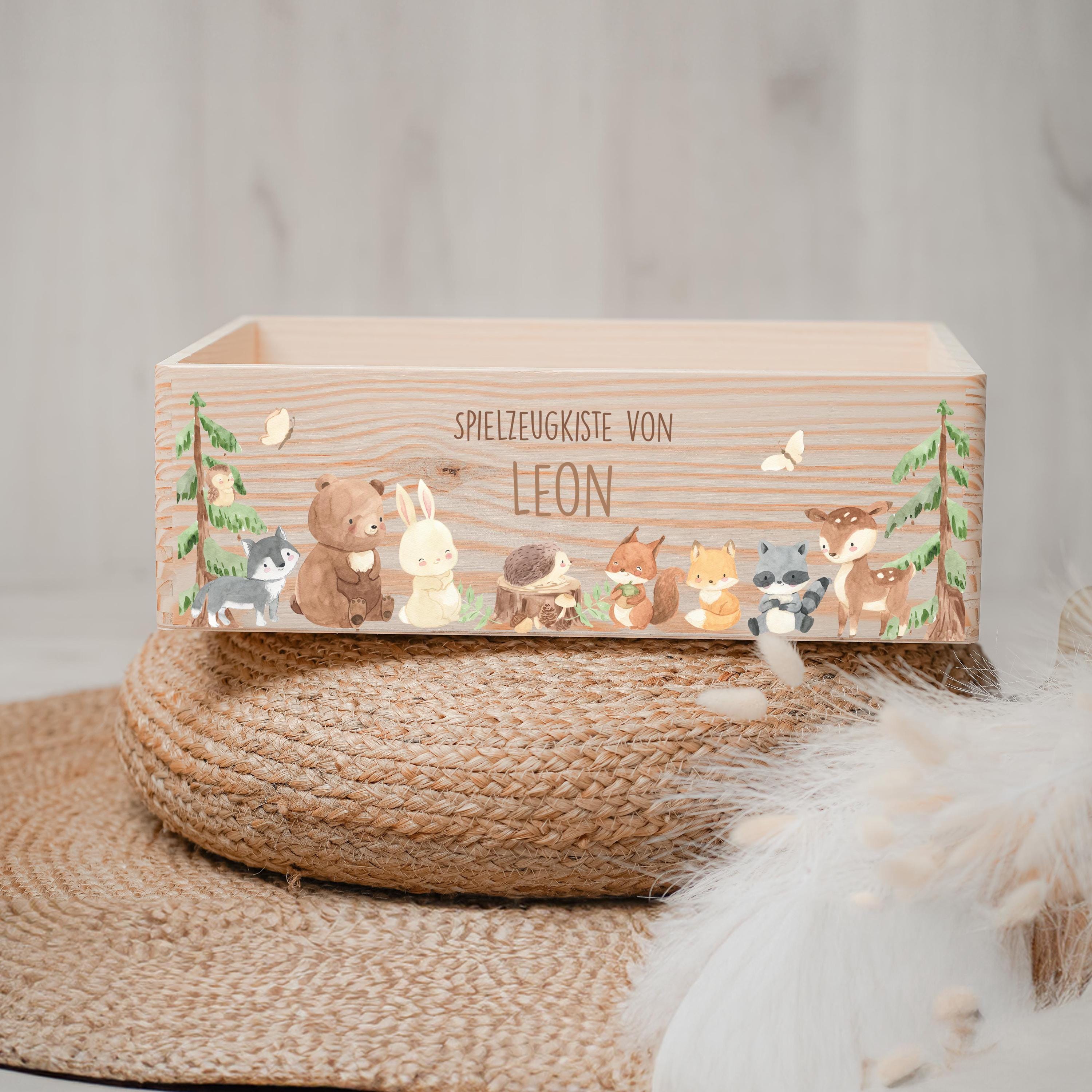 Personalisierte Holz-Spielzeugkiste Mit Rollen & Motiv – Stapelbar, Mit Namen, Ideal Als Kinder-Geschenk