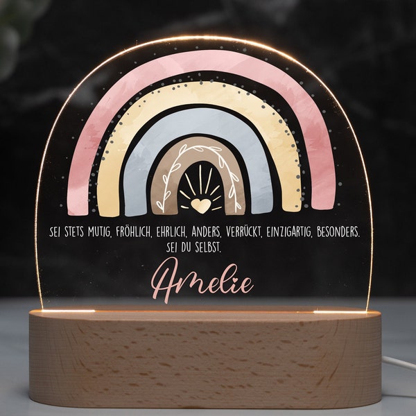 Personalisierte Regenbogen Nachtlampe aus Acryl, Babygeschenk Geburt, Taufgeschenk, Kinderzimmer, Geburtstagsgeschenk, Nachttischlampe