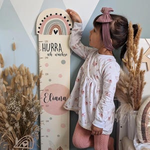 Escala de altura personalizada 65-150 cm em madeira/alumínio para crianças, com nome e motivo, barra de medição, presente de batizado, quarto infantil, aniversário