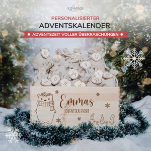 Gepersonaliseerde adventskalender met naam, Kerstmis, houten adventskalender, advent, jute tas, adventsdoos om te vullen, kinderen afbeelding 2