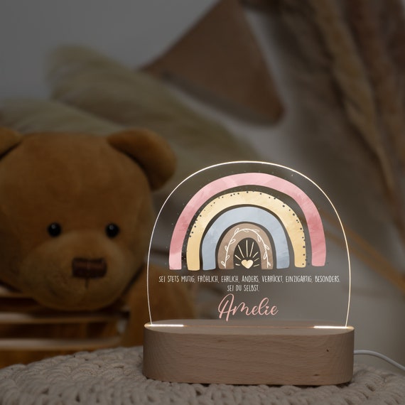 Personalisierte Regenbogen Nachtlampe aus Acryl, Babygeschenk Geburt, Taufgeschenk, Kinderzimmer, Geburtstagsgeschenk, Nachttischlampe