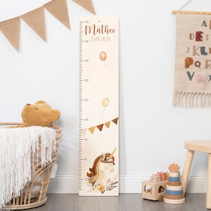Gepersonaliseerde meetlat 65 -150 cm van aluminium/hout voor kinderen, met naam en motief, meetlat, doopcadeau, kinderkamer, verjaardag
