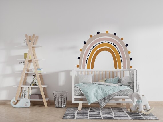 Adesivi Murali Grandi Arcobaleno Con Frasi Motivazionali Per Cameretta Bambini, Set Con Cuori E Farfalle, Vinile Colorato - 2
