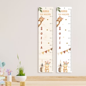 Misuratore personalizzato in alluminio/legno per bambini, con nome e motivo, asta di misurazione, regalo per battesimo, regalo per neonati, regalo per bambini, compleanno