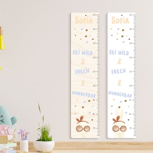 Gepersonaliseerde meetlat 65 -150 cm van aluminium/hout voor kinderen, met naam en motief, meetlat, doopcadeau, kinderkamer, verjaardag