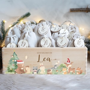 Calendario dell'Avvento personalizzato con nome, Natale, calendario dell'Avvento in legno, Avvento, sacchetto di juta, scatola dell'Avvento da riempire, bambini