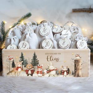 Personalisierter Adventskalender mit Name, Weihnachten, Adventskalender aus Holz, Advent, Jutesäckchen, Adventskiste zum befüllen, Kinder