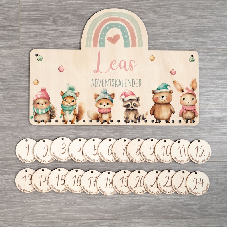 Gepersonaliseerde adventskalender met naam, Kerstmis, houten adventskalender, advent, jute tas, adventskalender om te vullen, kinderen afbeelding 8