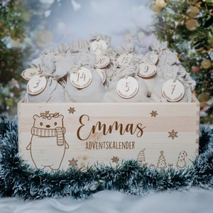 Gepersonaliseerde adventskalender met naam, Kerstmis, houten adventskalender, advent, jute tas, adventsdoos om te vullen, kinderen afbeelding 5