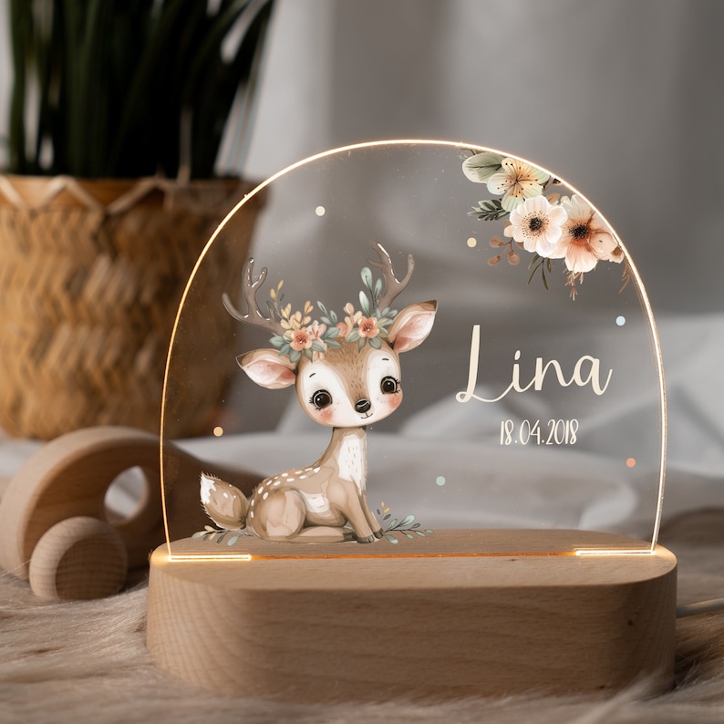 Personalisierte Kinder-Nachtlampe, Nachtlampe Acryl, Nachttischlampe, Nachtlicht Baby, LED-Nachtlicht, Geschenk zur Geburt, Taufgeschenk