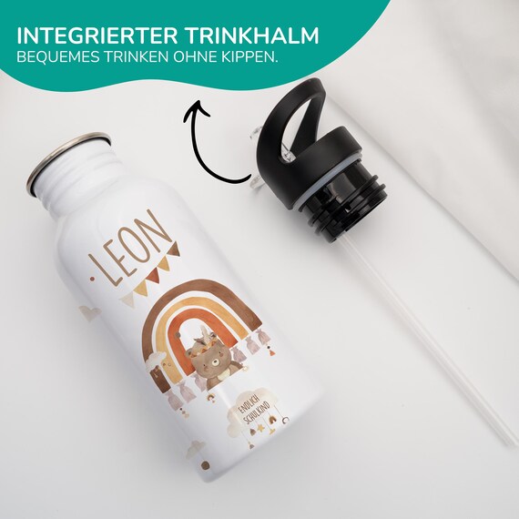 Personalisierte Edelstahl-Trinkflasche Für Kinder – Mit Namen & Motiv – Nachhaltig Mit Holzdeckel – Perfekt Für Kindergarten & Schule