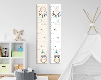 Bâton de mesure XL personnalisé 65 -170 cm en bois/aluminium pour enfant, avec nom et motif, barre de mesure, cadeau de baptême, chambre d'enfant, anniversaire