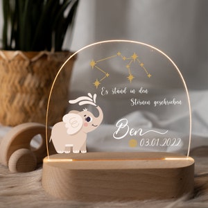 Personalized zodiac sign night lamp made of acrylic, baby gift birth, christening gift, children's room, birthday gift, bedside lamp image 1