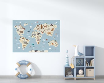 Weltkarte Wandsticker, Wandtattoo, Wandaufkleber, Wanddesign, Kinderzimmer, Kinderzimmer Einrichtung, Wandbilder,Wandaufkleber, Worldmap