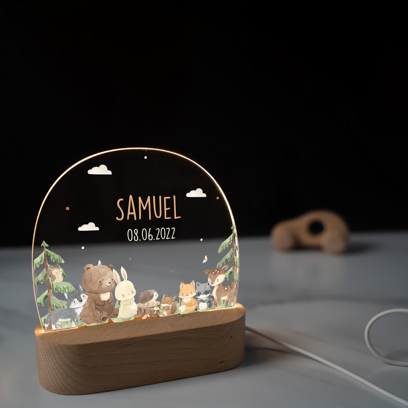 Lampada da notte arcobaleno personalizzata in acrilico, regalo nascita bambino, regalo battesimo, cameretta bambini, regalo compleanno, lampada da comodino immagine 3