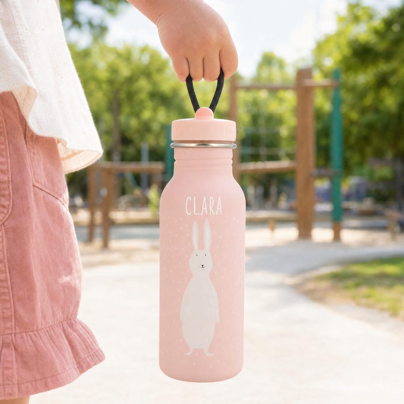 Trinkflasche mit Namen für Jungen und Mädchen, 19 Tiermotive zur Auswahl im Drop-down
