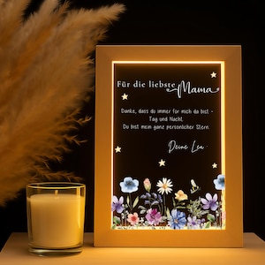 LED picture frame personalized with name, Mother's Day gift for mom, dimmable lamp made of wood and acrylic, night light, birthday gift