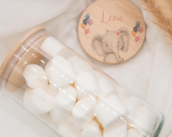Glazen voorraadpot met houten deksel, schattige voorraadpot met dierenmotieven, gepersonaliseerde koekjestrommel voor kinderen, verjaardagscadeau