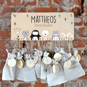 Calendario dell'Avvento - Calendario dell'Avvento in legno personalizzato con nome, sacchetto in juta da riempire, ideale per i bambini a Natale