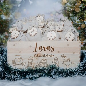 Personalisierter Adventskalender mit Name, Weihnachten, Adventskalender aus Holz, Advent, Jutesäckchen, Adventskiste zum befüllen, Kinder Bild 5