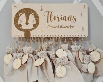 Gepersonaliseerde adventskalender met naam, Kerstmis, adventskalender gemaakt van hout, advent, jutezakken, adventskalender om te vullen, kinderen