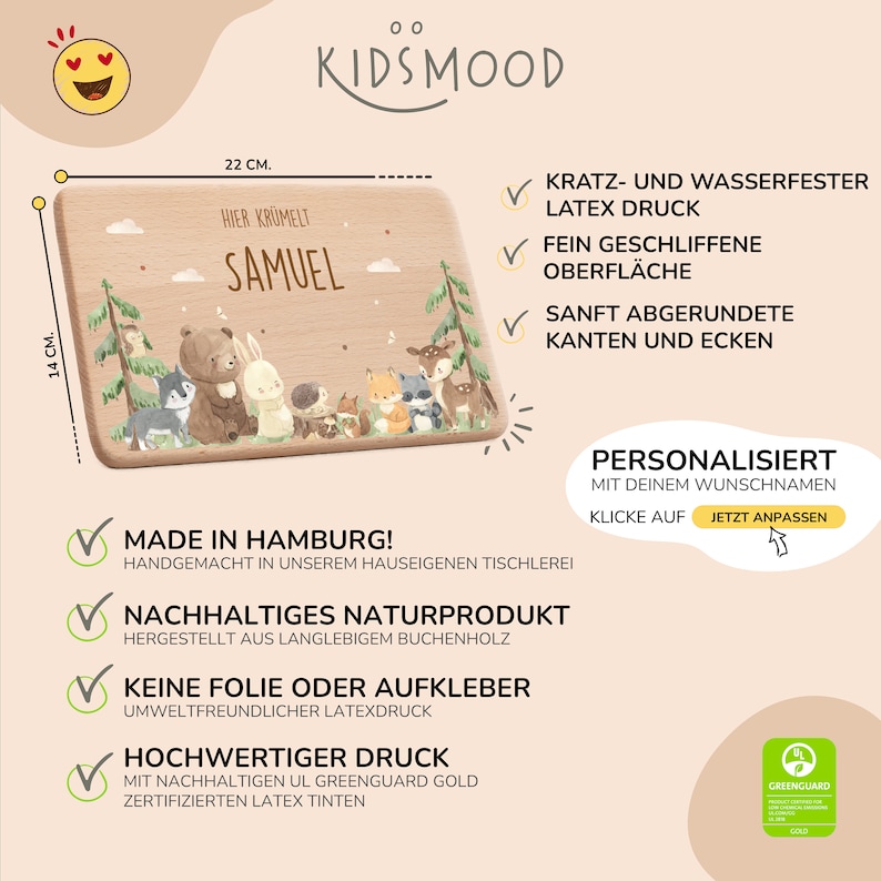 Personalisiertes Frühstücksbrettchen für Kinder Ideales Geschenk zur Geburt, Taufe, Geburtstag Holzbrett mit Namen Baby & Kinderzimmer Bild 2