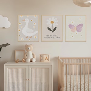 Kinderzimmer Poster 3er-Set – Mutmach Affirmationsposter mit Gans & Schmetterling – Babyzimmer Deko - Geschenk