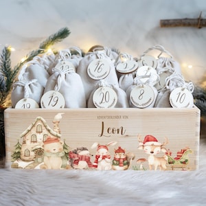 Calendario dell'Avvento personalizzato con nome, Natale, calendario dell'Avvento in legno, Avvento, sacchetto di juta, scatola dell'Avvento da riempire, bambini