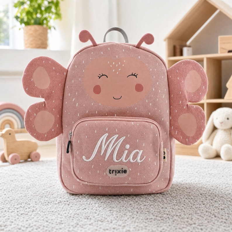 Bär Kindergartenrucksack mit weißer Namens-Stickerei, ergonomisch für kleine Rücken