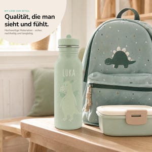 Edelstahl Trinkflasche für Kinder in Pastellfarbe mit Trixie Tiermotiv und individueller Namensgravur