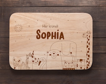 Tabla de desayuno niños, regalo bebé, tabla personalizada, regalo de cumpleaños, tabla de madera con grabado, tabla de desayuno, regalo de bautizo