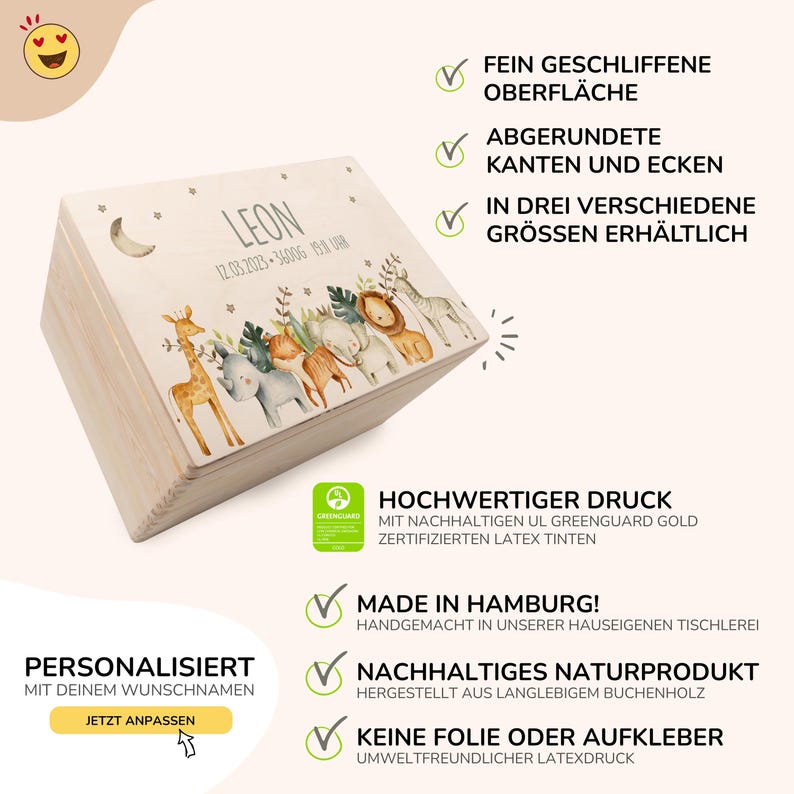 Personalized baby memory box with name, gift for birth, christening gift, baby keepsake box, baby gift for girls and boys, memory box image 4