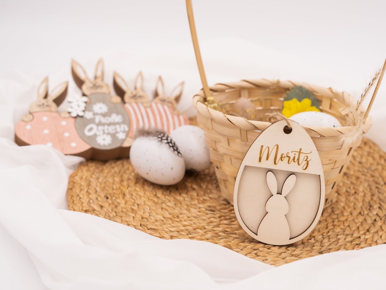 Easter decoration personalized made of wood Easter gift Easter pendant with name Easter Easter pendant Wooden pendant Easter basket Easter basket Muster 3