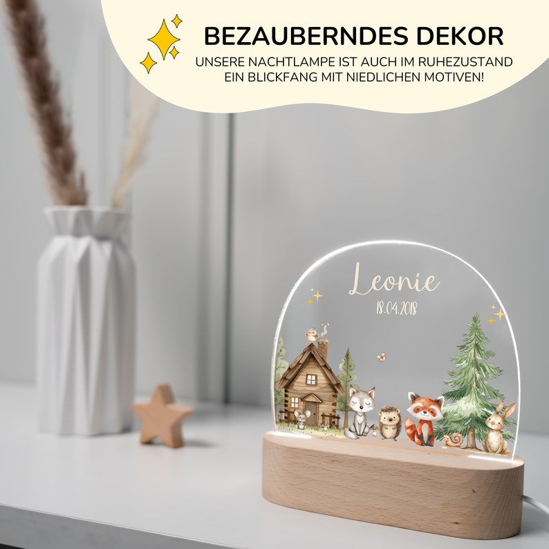 Lampada LED personalizzata per la cameretta dei bambini con animali del bosco, luce notturna in acrilico sostenibile, regalo per nascita o battesimo, Made in Hamburg immagine 6