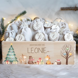 Calendario dell'Avvento personalizzato con nome, Natale, calendario dell'Avvento in legno, Avvento, sacchetto di juta, scatola dell'Avvento da riempire, bambini
